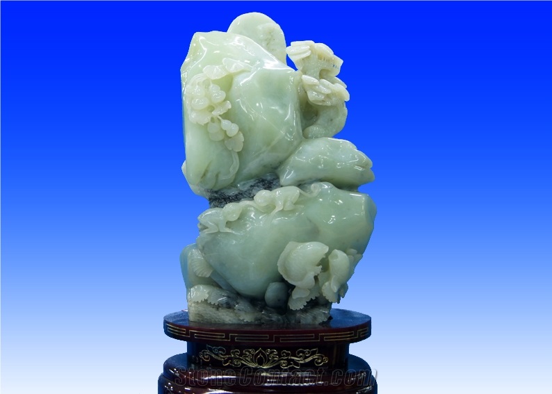 Green Jade-Carvings,China Green Jade Sculptures Inlaid Crafts