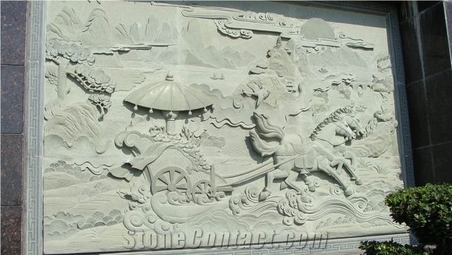 Beau Grey Sandstone Garden Relief Sculptures, Landscape Relief