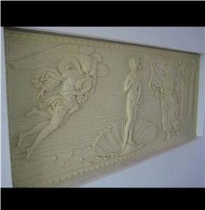 Beau Grey Sandstone Garden Relief Sculptures, Landscape Relief
