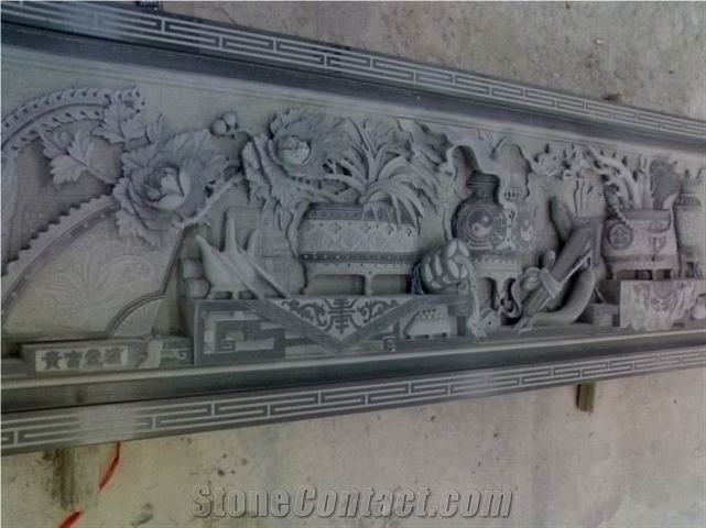 Beau Grey Sandstone Garden Relief Sculptures, Landscape Relief