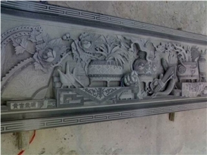 Beau Grey Sandstone Garden Relief Sculptures, Landscape Relief