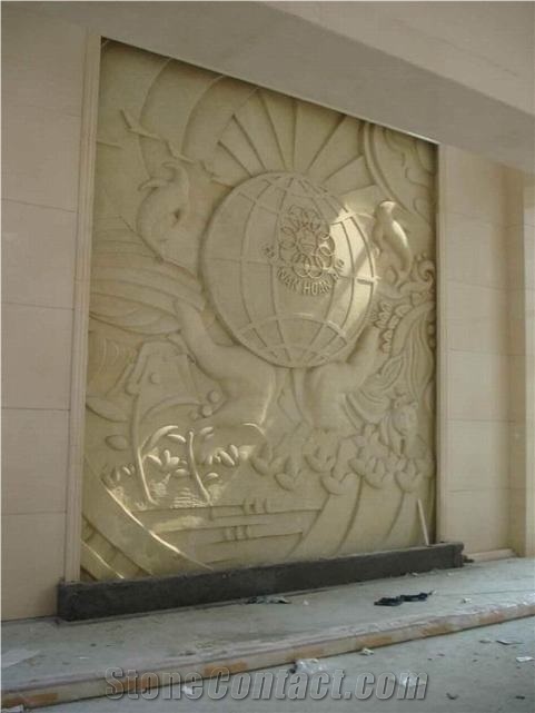 Beau Grey Sandstone Garden Relief Sculptures, Landscape Relief