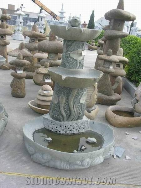 China Forest Green Granite Carved Frog Three Layers Garden Fountain / Exterior Fountain / Water Features