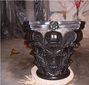 Chinese Black Marble Carved Roman Style Corinthian Column Tops