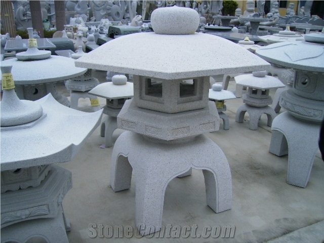 Exterior Lamps, Chinese Granite Lanterns, Garden Lamps, Crystal White Granite Chinese Granite Lanterns