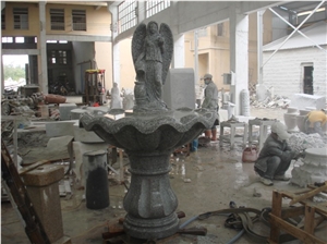 G654 Dark Grey Granite Carved Angel Sculptured Fountains Garden Fountains Exterior Fountains