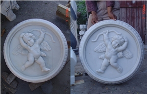 Hand Carved Pure White Marble Cupid Sculpture for Wall Decoration