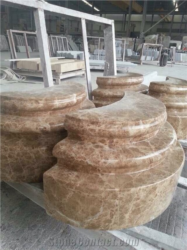 Light Emperador Marble Carved European Style Roman Column Bases