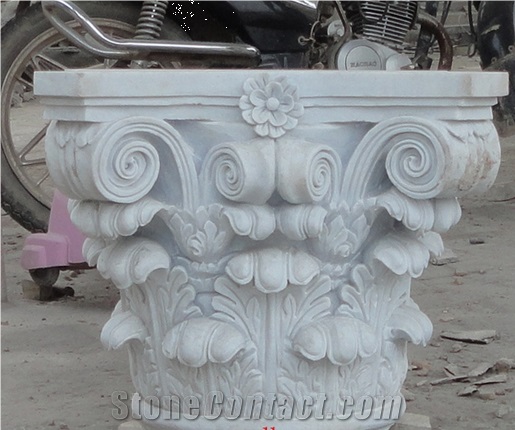 Natural Chinese White Marble Caved European Style Roman Column Tops Bases