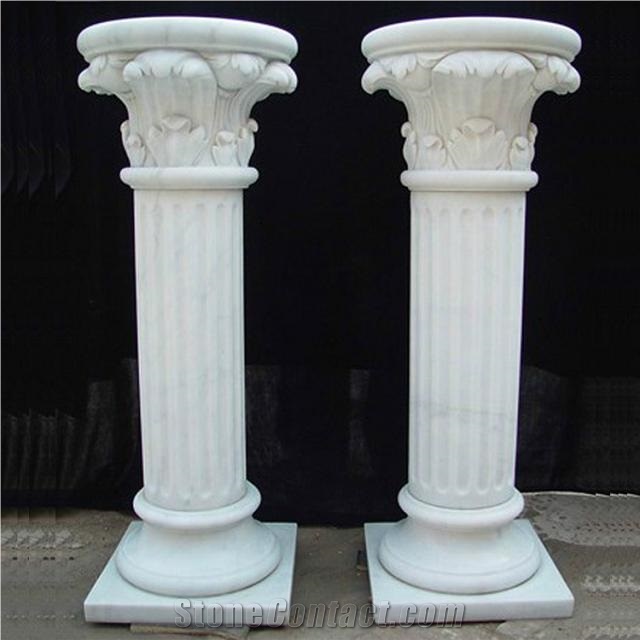 Natural Chinese White Marble Caved European Style Roman Column Tops Bases