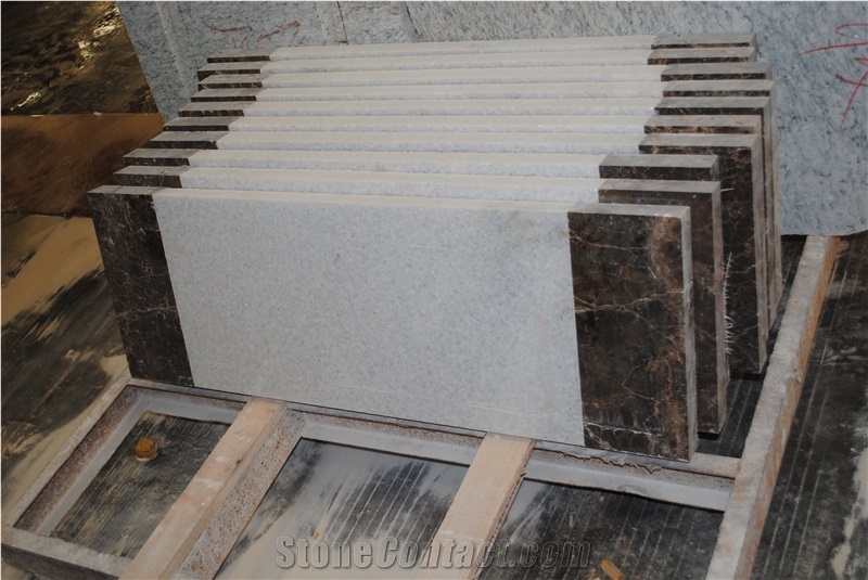 Natural Dark Emperador Marble & Crystal White Marble Steps Stair Riser Treads