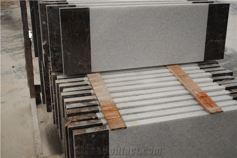 Natural Dark Emperador Marble & Crystal White Marble Steps Stair Riser Treads