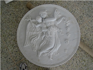 Round Natural Pure White Marble Goddess Relief Sculpture Wall Decoration
