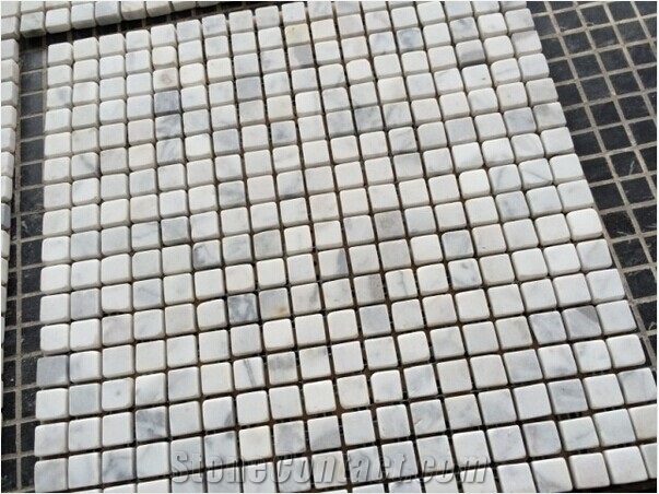 5/8" X 5/8" Marble Mosaic Tiles, Bianco Carrara Marble Polished Mosaic