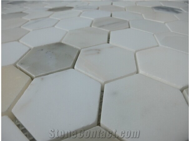 5/8" X 5/8" Marble Mosaic Tiles, Bianco Carrara Marble Polished Mosaic