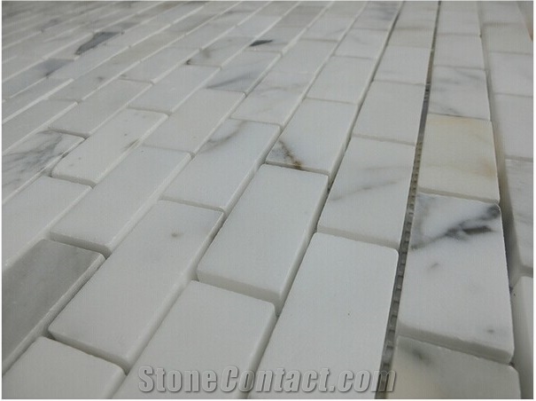 Bianco Carrara Polished Marble Herringbone Mosaic Tile