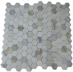 Bianco Carrera White Marble Hexagon Mosaic Tile Honed
