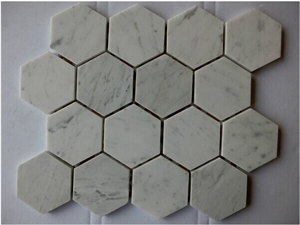 Bianco Carrera White Marble Hexagon Mosaic Tile Honed