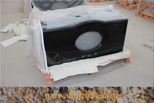 G684 China Black Basalt Bathroom Vanity Tops Undermount Sink Cutting Out