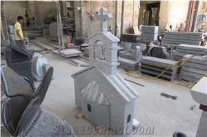 House Memorial with Cross, G603 Grey Granite Memorial