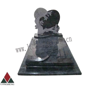 Bahama Blue Granite French Style Tombstone with Engraved Tree