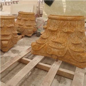 Wellest Golden Emperador Marble Solid & Hollow Configuration Antique Roman Columns Cap, Greek Columns Top