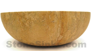 Round Vessel Travertine Sink -Yellow Travertine Model Pt-3