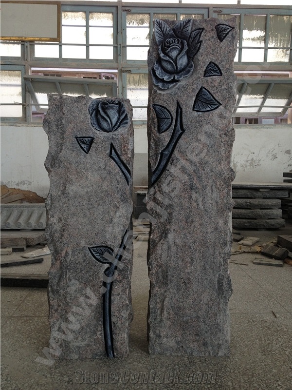 Free Design Tombstone Engrave Monument Gravestone Headstone with Flowers