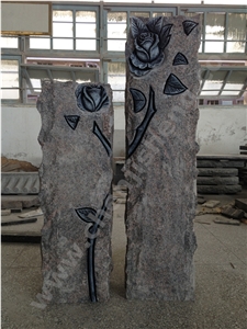 Free Design Tombstone Engrave Monument Gravestone Headstone with Flowers