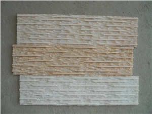 Beige Quartzite Ledgestone Wall Panel, Grooved Culture Stone Wall Tile,Veneers