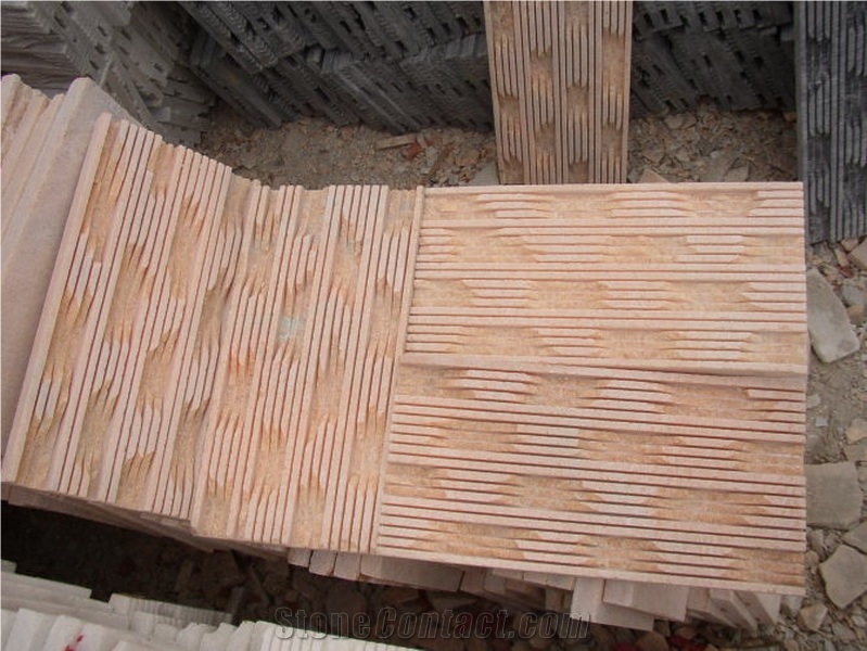 Beige Quartzite Ledgestone Wall Panel, Grooved Culture Stone Wall Tile,Veneers