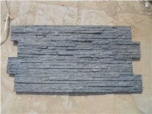 Black Quartzite Drain Board Wall Cladding, Black Cultured Stone Wall Tiles, China Wall Veneers