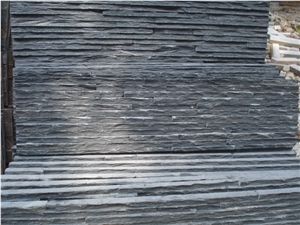 Black Quartzite Drain Board Wall Cladding, Black Cultured Stone Wall Tiles, China Wall Veneers