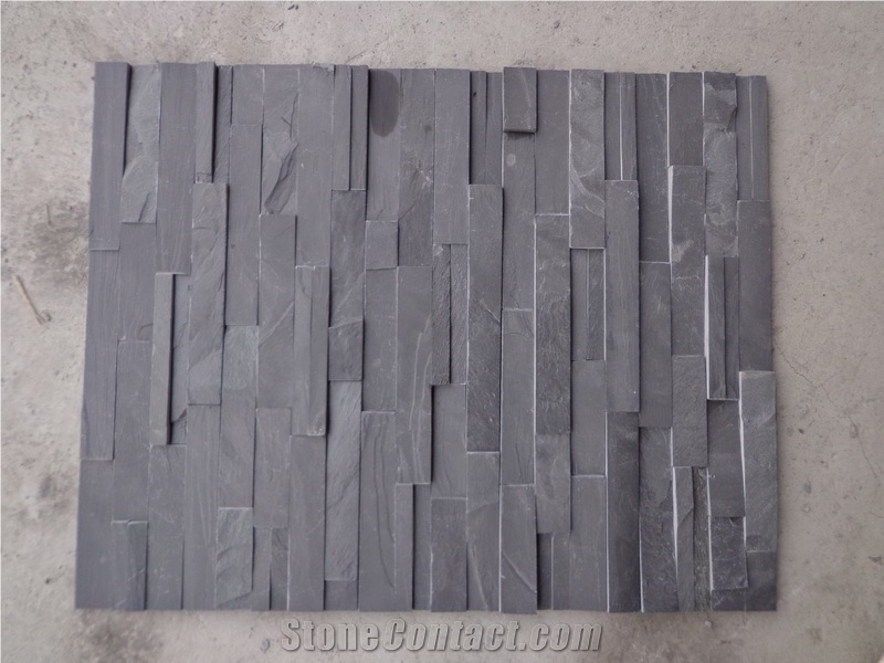 Black Slate Cultured Stone Wall Veneers, Ledge Stone Wall Panel, China Black Slate Wall Cldding