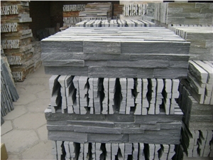 Black Slate Cultured Stone Wall Veneers, Ledge Stone Wall Panel, China Black Slate Wall Cldding