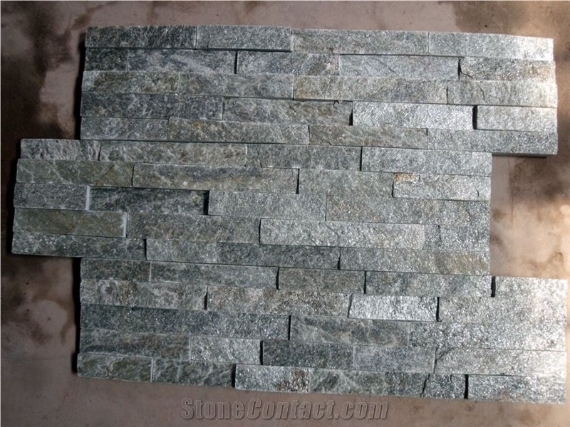 Green Quartzite Cultured Stone Veneer, Ledgestone Wall Panel, China Green Quartzite Cultured Stone