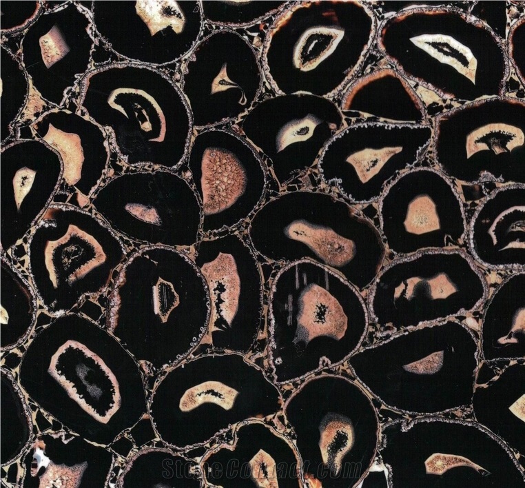 Translucent Black Agate Slab, Semiprecious Stone