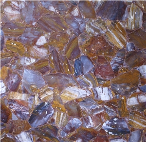 Translucent Ink Painting Agate Slab, Semiprecious Stone, Brown Colored