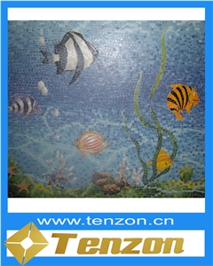 Underwater World Pool Mosaic, Aquamarina Blue Marble Mosaic Underwater World Pool Mosaic, Aquamarina Blue Marble Mosaic