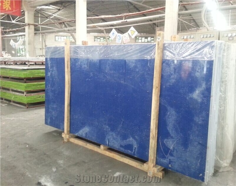 Artificial Blue Quartz Slabs, Blue Artificial Stone,Pure Blue Color Quartz Tiles