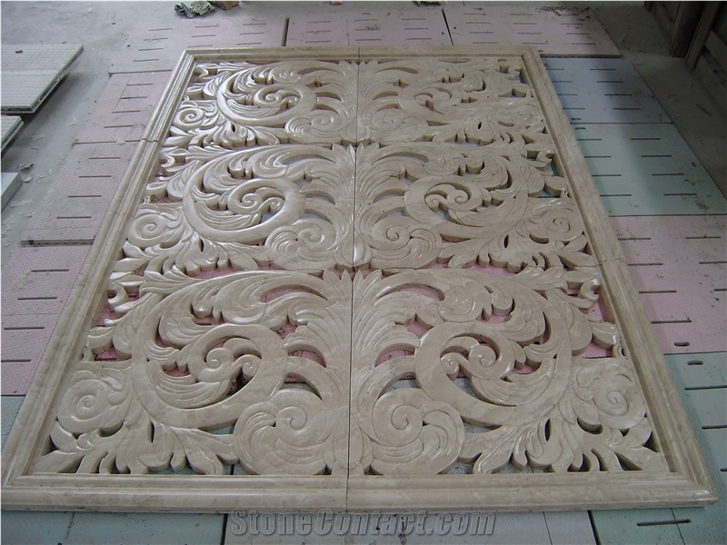 3d Cnc Beige Marble Flower Screen,Flower Window Wall Relief