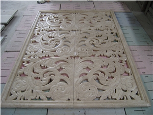 3d Cnc Beige Marble Flower Screen,Flower Window Wall Relief