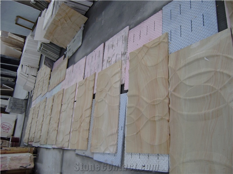 Beige Sandstone 3d Cnc Flower Sculpture, Beige Sandstone Building & Walling