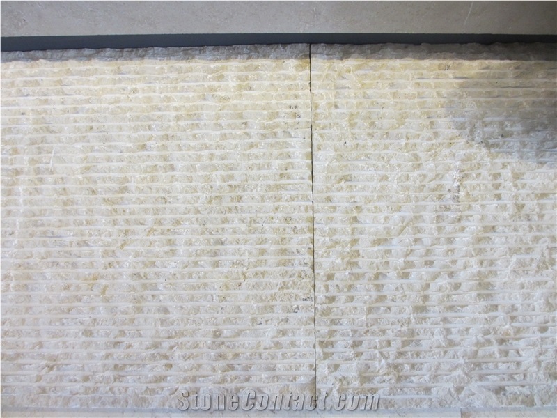 Jura Beige Limestone with Chiselled / Grooved Surface , Germany Jura Beige Limestone Wall Tile