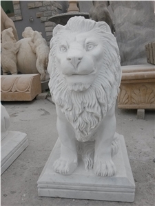 Lion Sculpture,White Maeble Handcarved Sculpture,Natural Stone Carving,Animal Sculpture & Statue