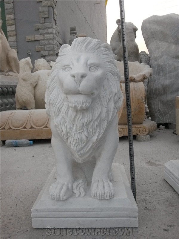 Lion Sculpture,White Maeble Handcarved Sculpture,Natural Stone Carving,Animal Sculpture & Statue