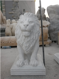 Lion Sculpture,White Maeble Handcarved Sculpture,Natural Stone Carving,Animal Sculpture & Statue