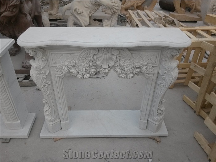 White Marble Fireplace Mantel,Modern Fireplace Mantel,Flower Handcarved Stone Fireplace Mantel