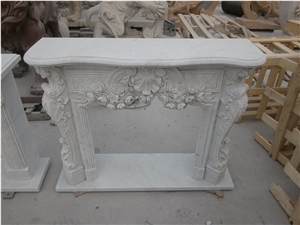 White Marble Fireplace Mantel,Modern Fireplace Mantel,Flower Handcarved Stone Fireplace Mantel