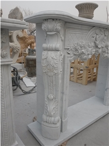 White Marble Fireplace Mantel,Modern Fireplace Mantel,Flower Handcarved Stone Fireplace Mantel